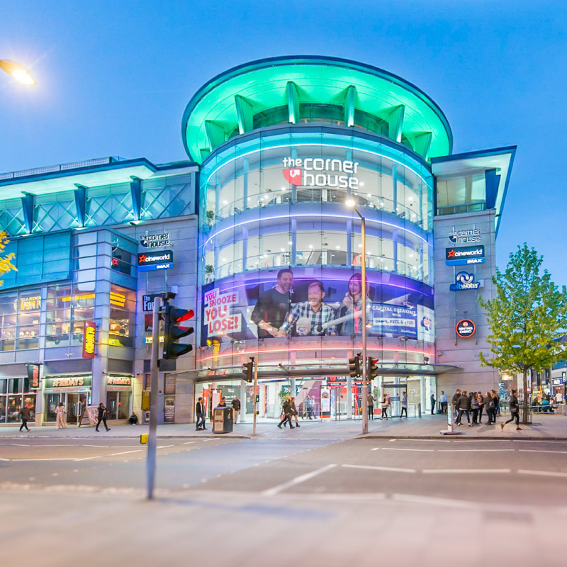 Nottingham Cornerhouse with a large format print covering most of the first floor windows.