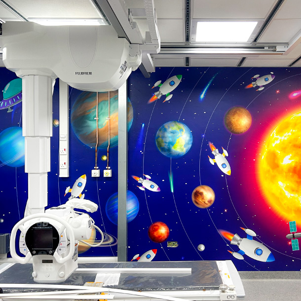 A space wall wrap added to the new state of the art radiology room at QMC